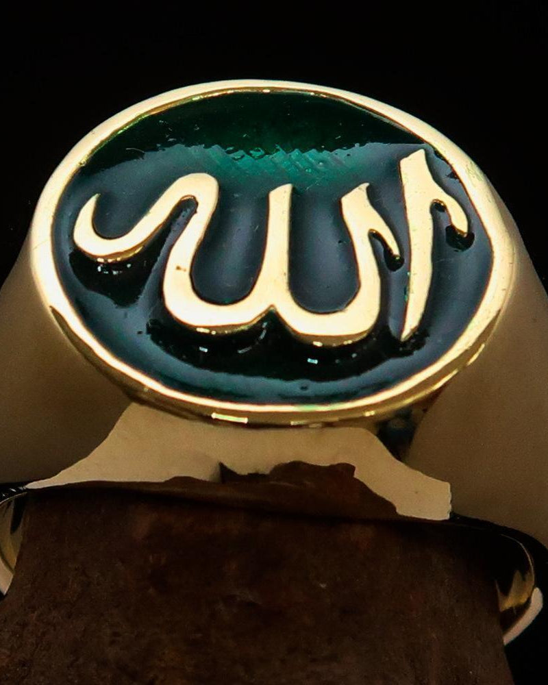 Allah Ring – Green | Islamic Ring in Solid Brass-1