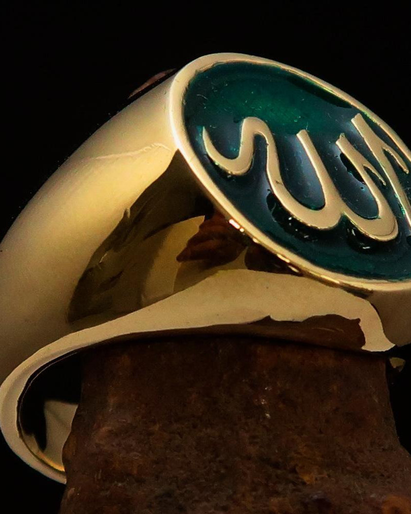 Allah Ring – Green | Islamic Ring in Solid Brass-2