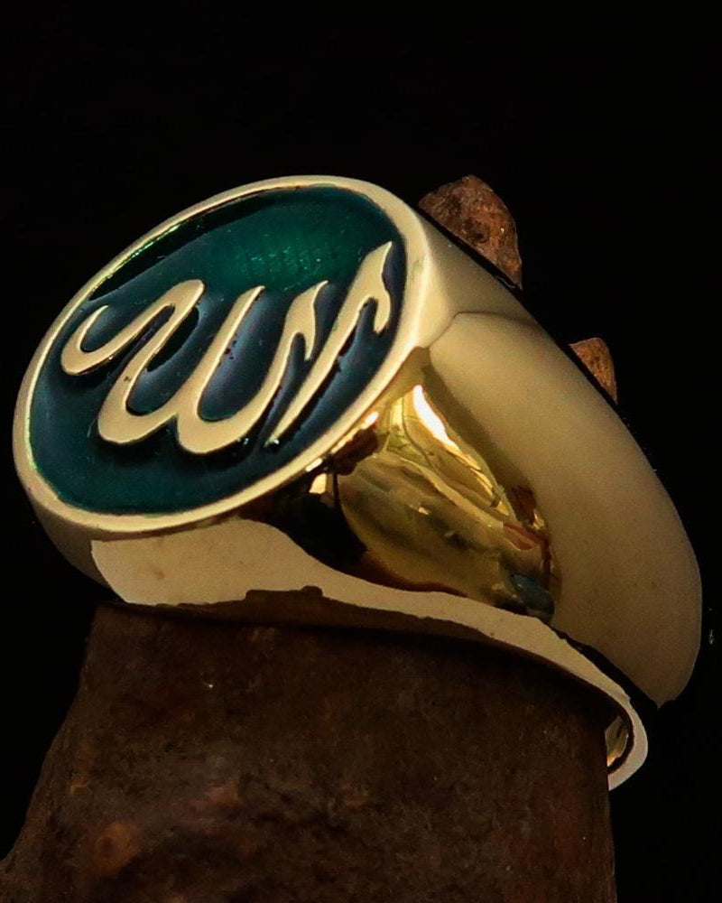Allah Ring – Green | Islamic Ring in Solid Brass-0