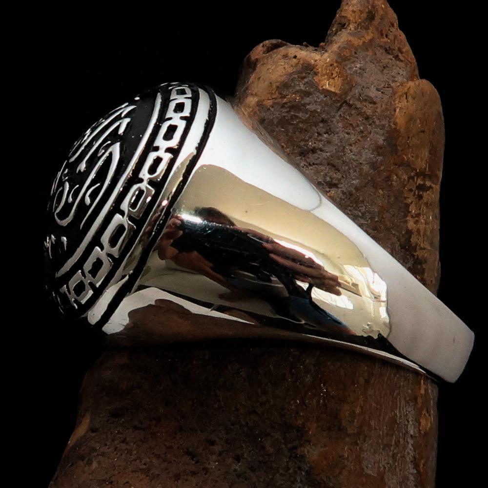 Al-Qur’an Domed Ring – Black | Islamic Ring in Sterling Silver 925-4