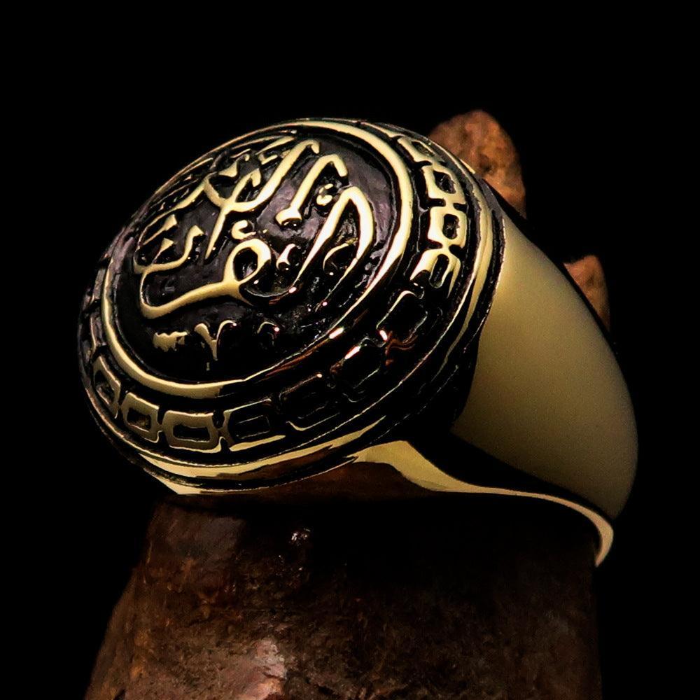 Al-Qur’an Domed Ring – Black | Islamic Ring in Solid Brass-4